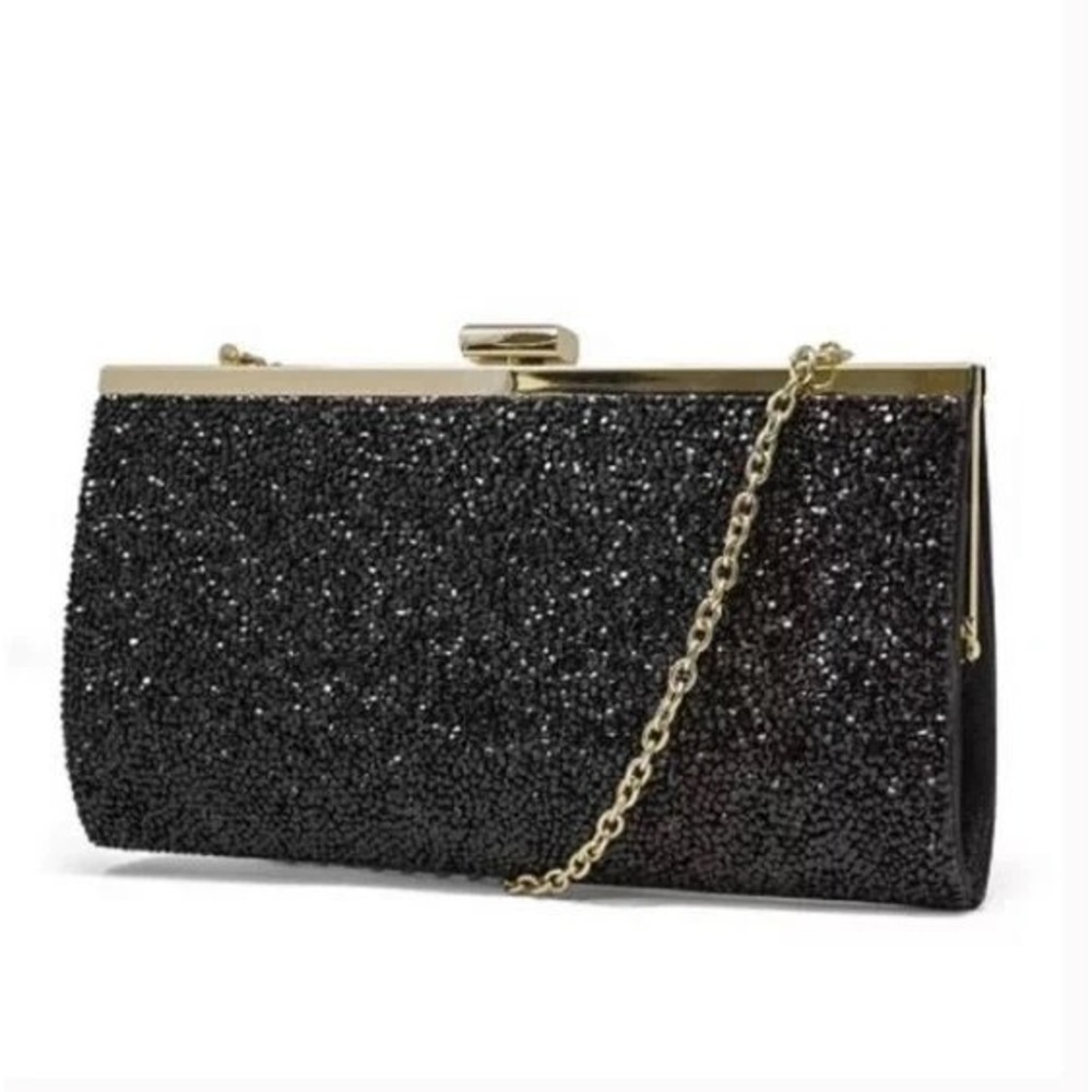 INC Lexy sparkle embellished women's clutch minaudiere prom Black bag B000366